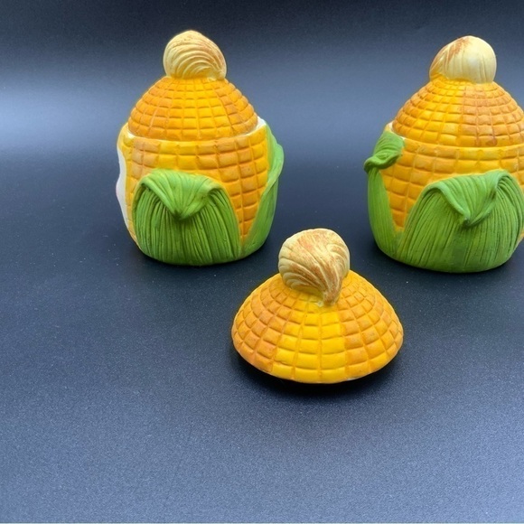 Set Of 2 Vintage Happy Corn Anthropomorphic Ceramic Lidded Jars w/1 Extra Lid - Picture 5 of 9
